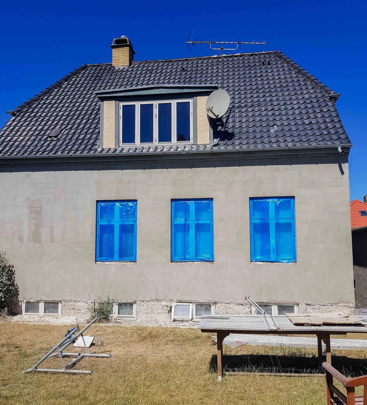 Facaderenovering af nedslidt villa, Frederiksberg. Under arbejdet.