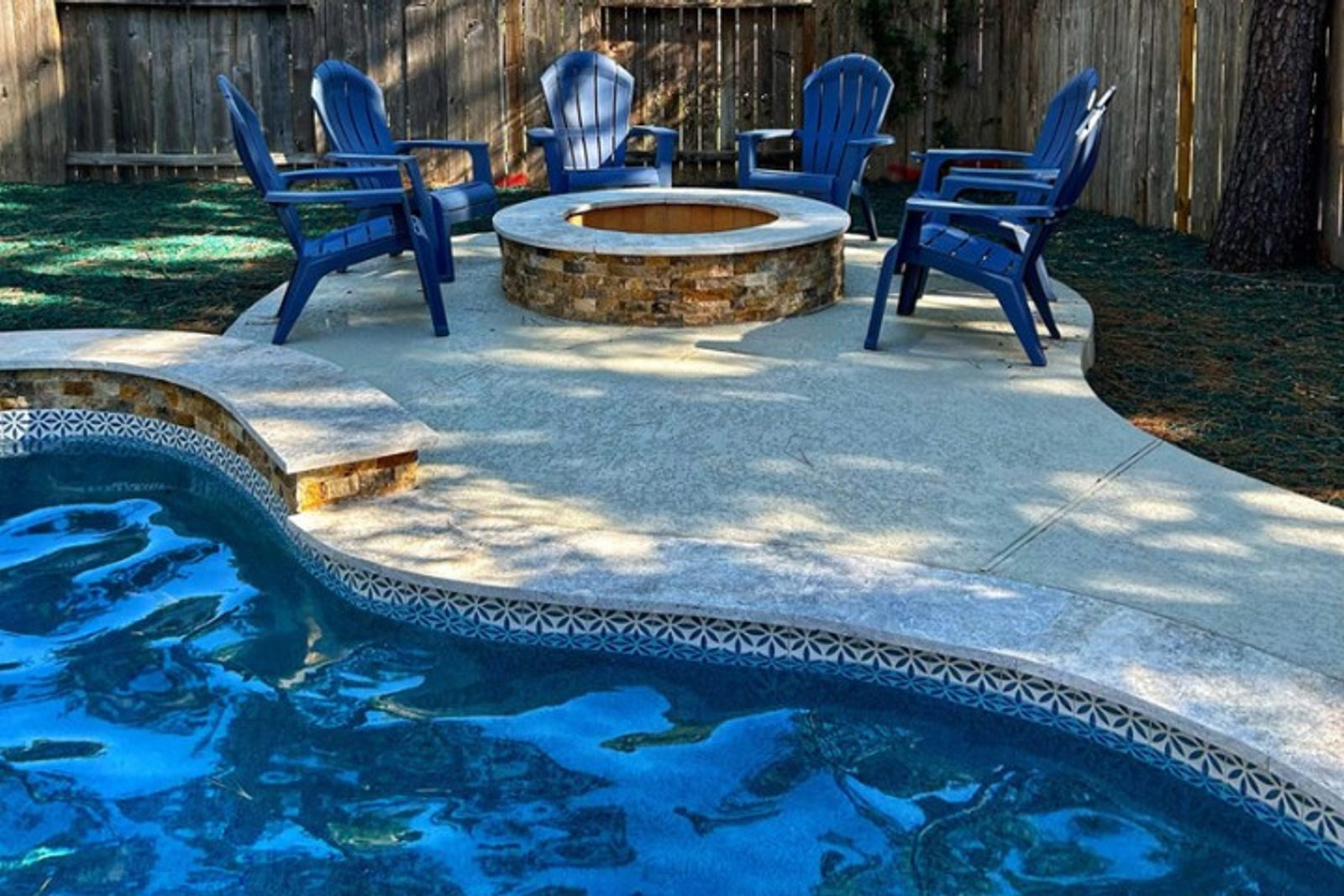 Pool renovation including fire pit and updated patio layout