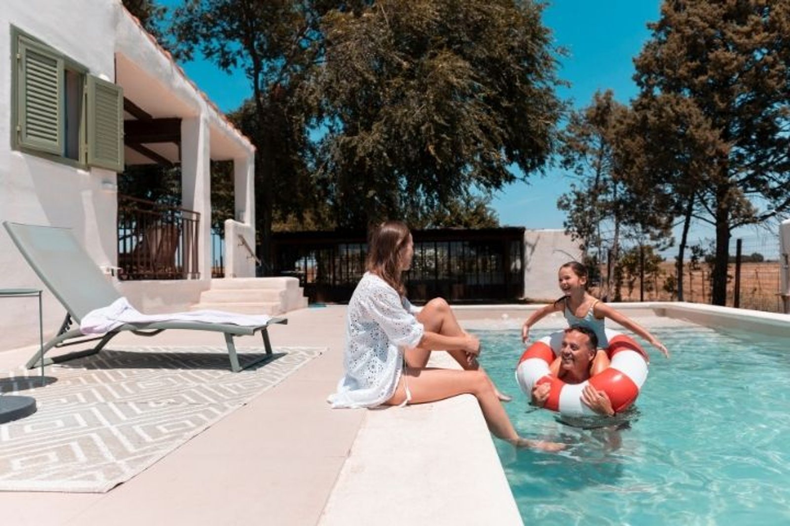 Residential pool and patio designed for comfortable family outdoor living