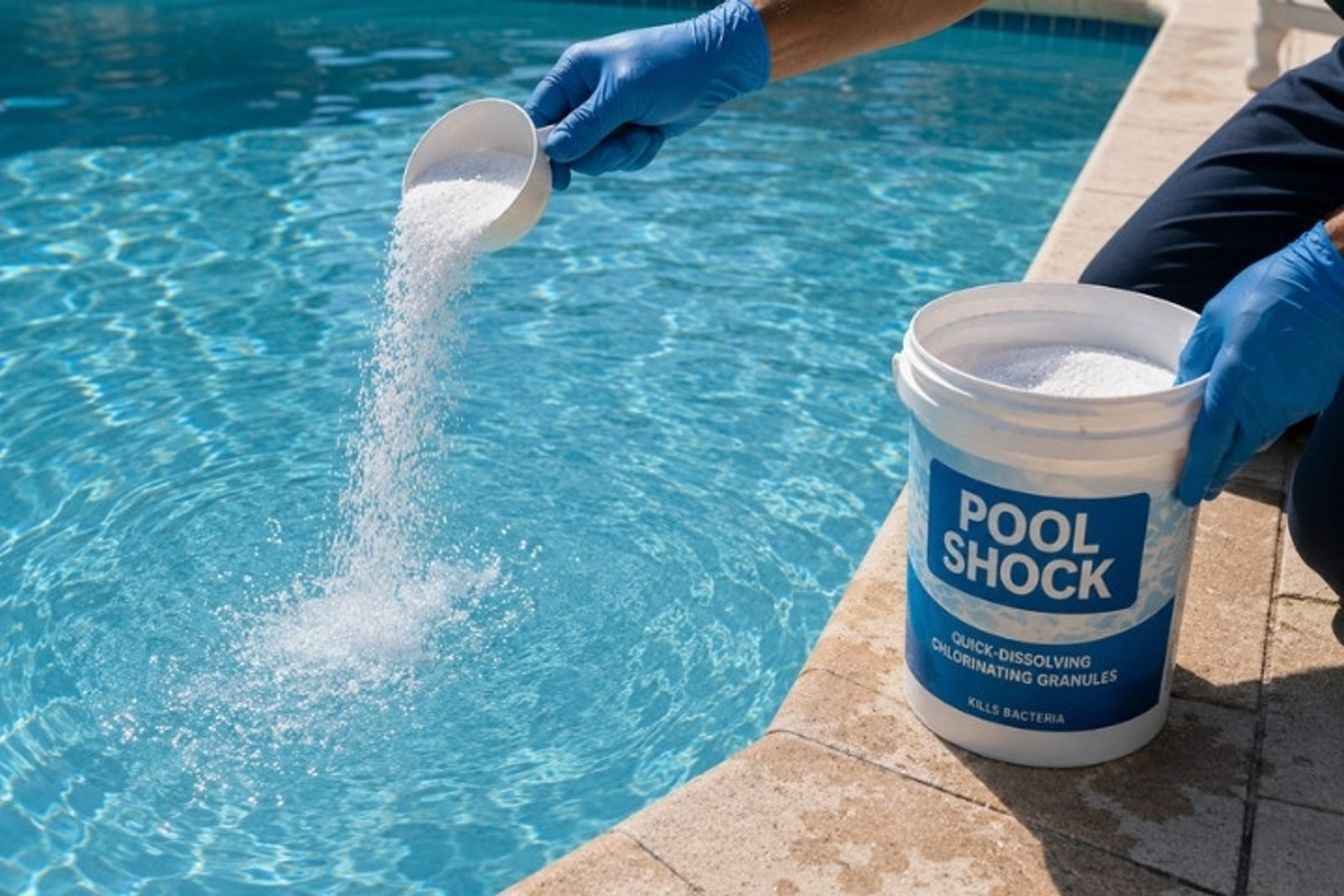 Pool shock treatment to an Atascocita backyard pool 