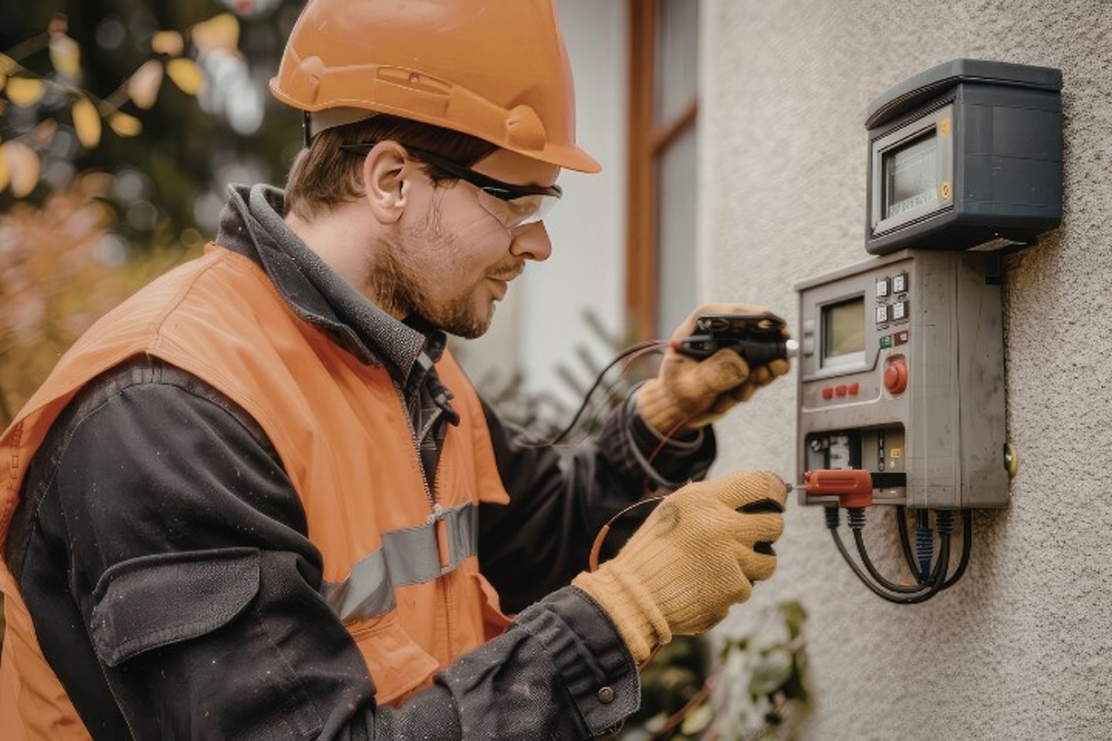 Technician inspecting outdoor electrical equipment for pool safety compliance