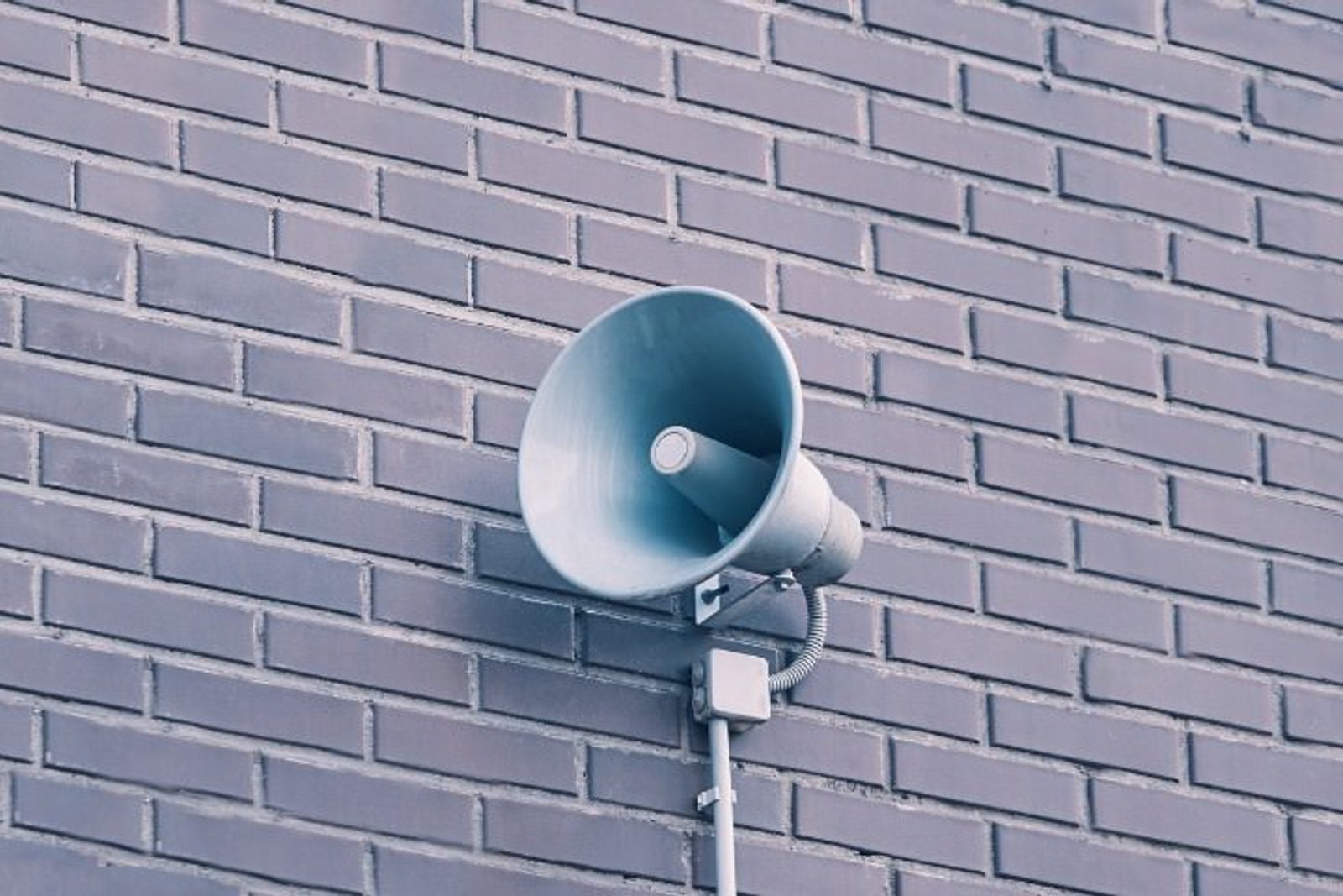 Outdoor speaker mounted on a brick wall for a poolside audio experience