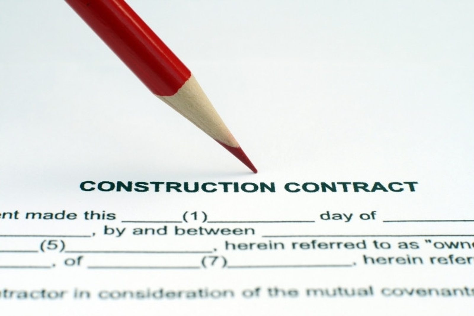 Close up of construction contract for pool project