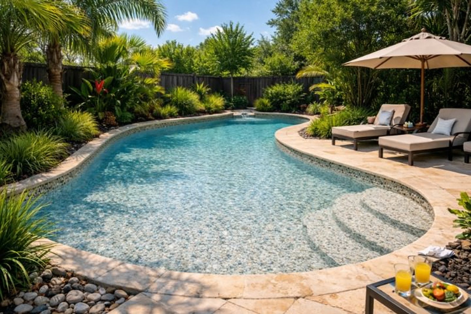 A Houston swimming pool with durable pebble surface designed for a natural look and long-term performance