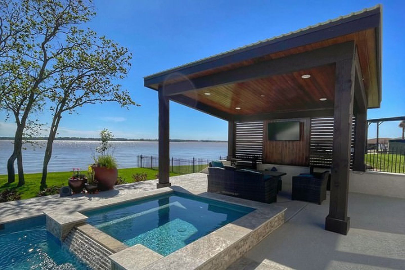 Stained wood material in a Houston backyard patio