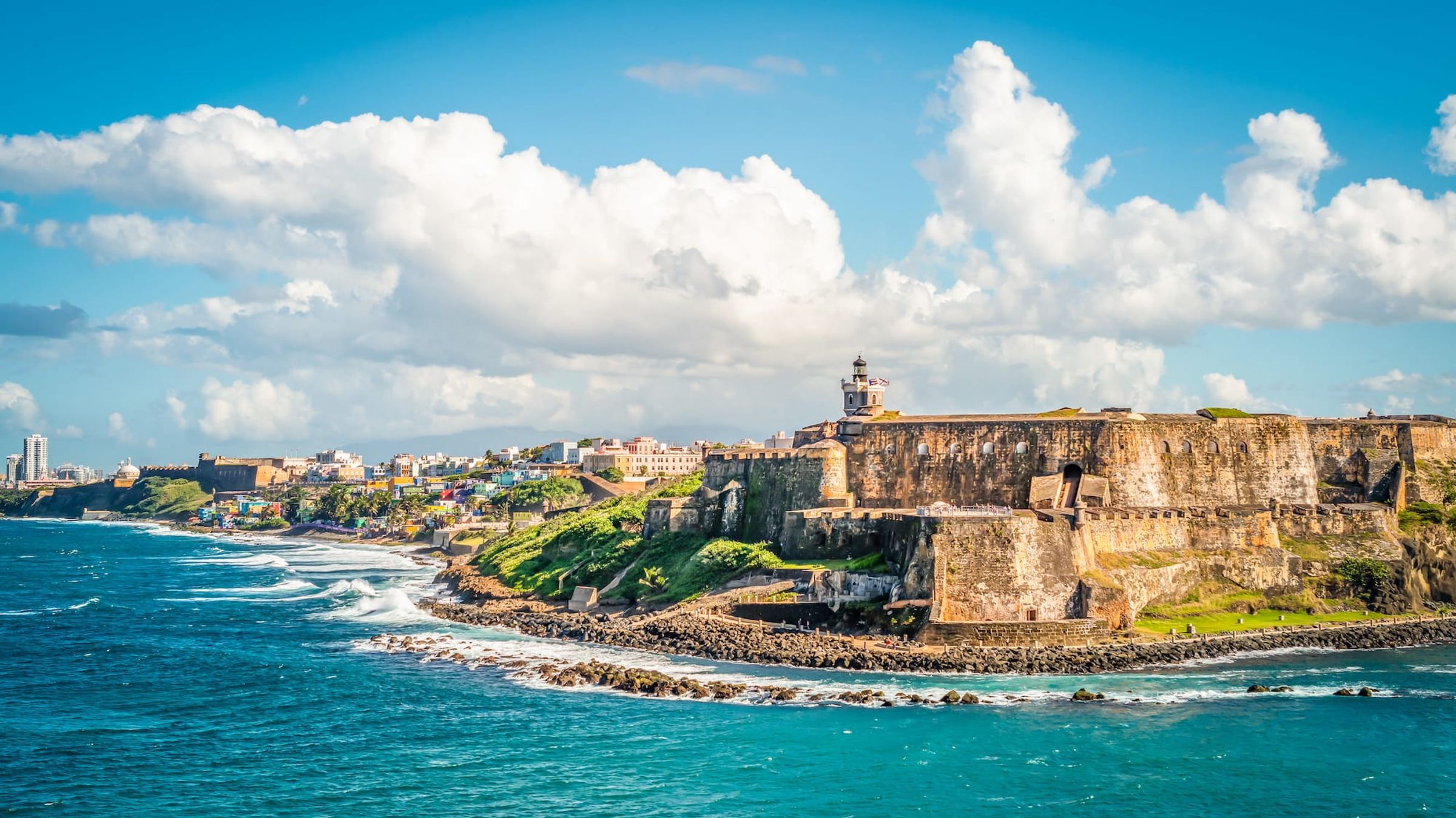 Coastal fortress overlooking turquoise water