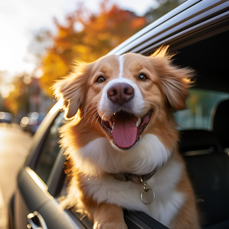 Dog with their head hanging out of a car window