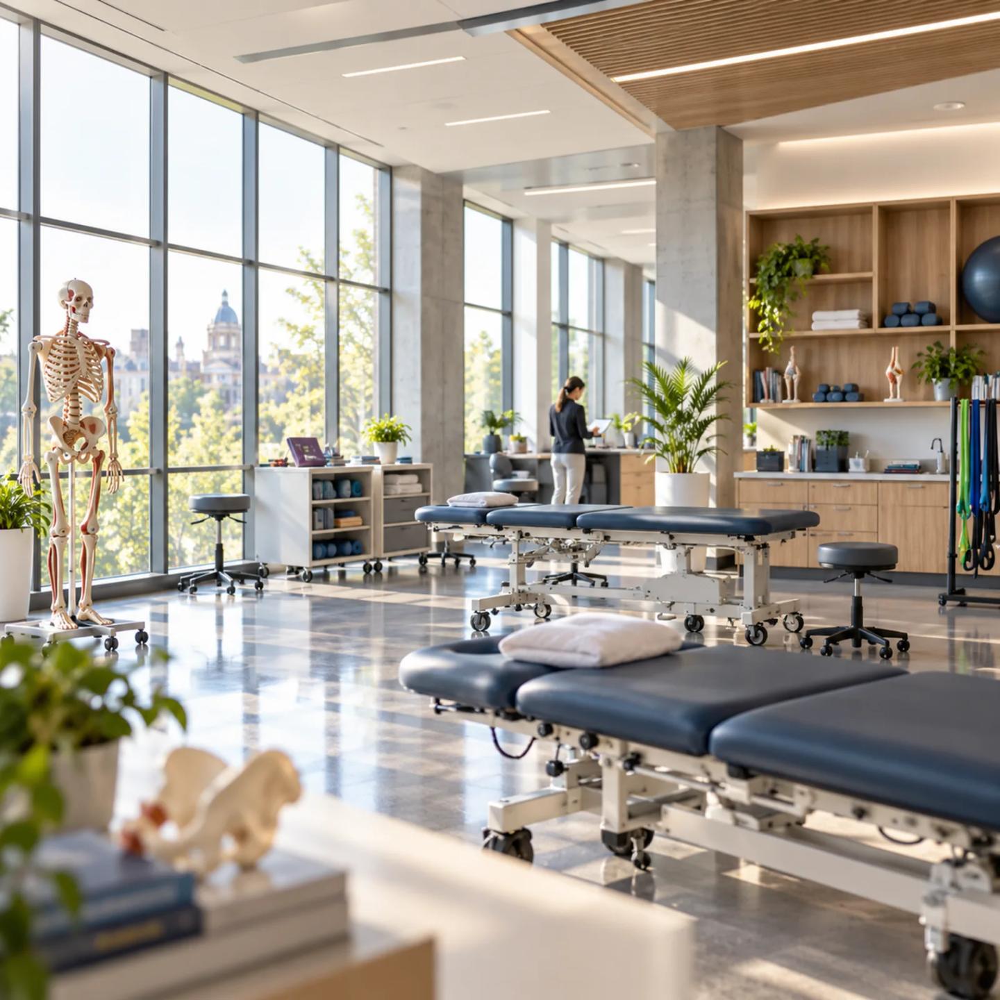 A modern physical therapy teaching lab prepared for a new program.