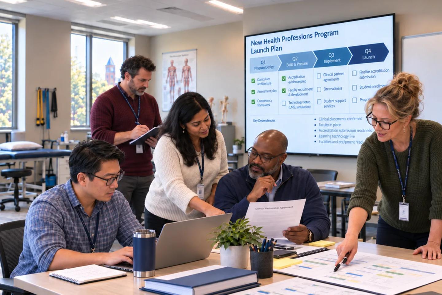 A program team planning a new launch around a shared roadmap.