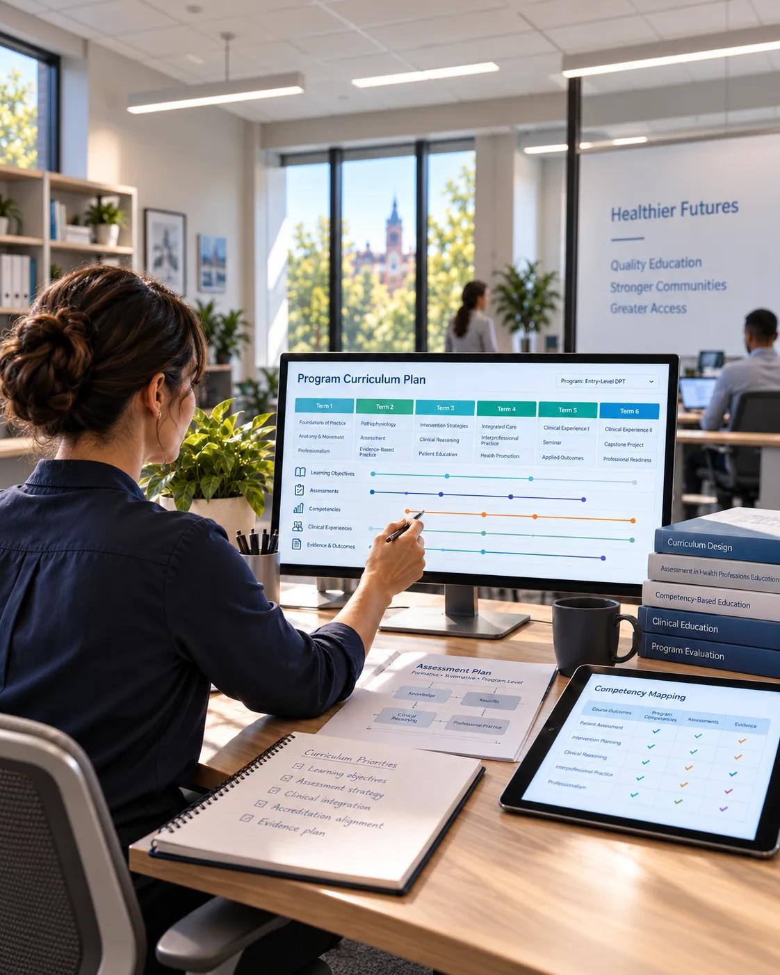 An educator building a program curriculum plan on screen.
