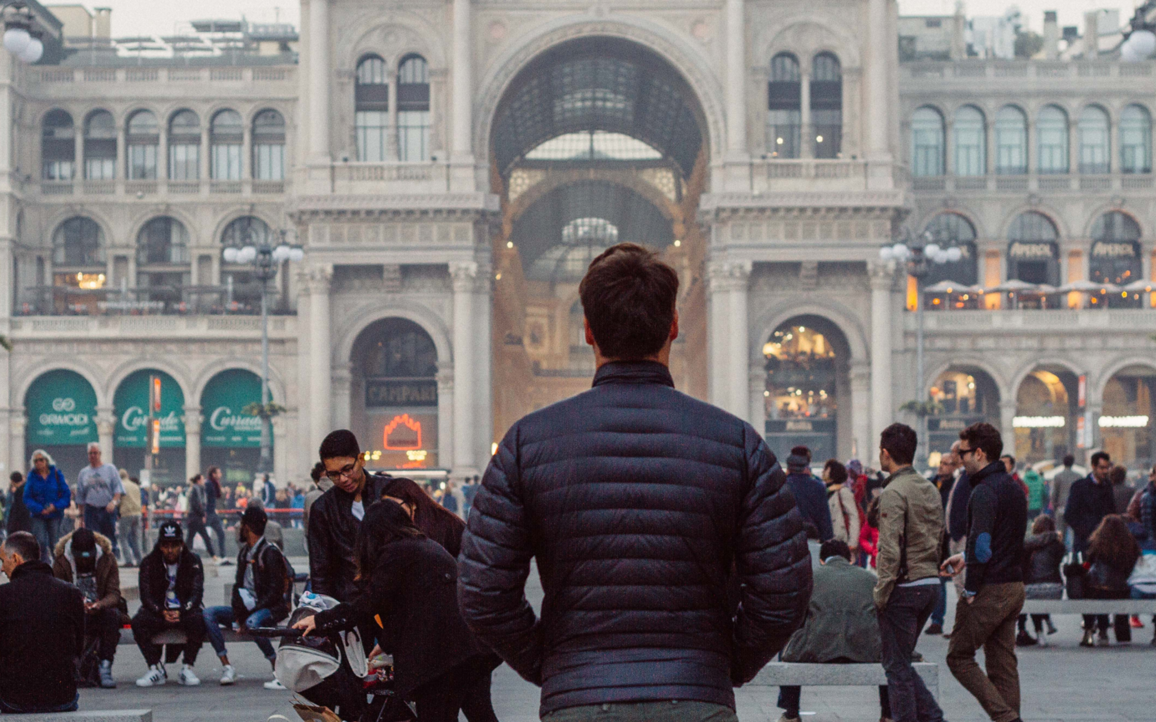 Man Standing in Downtown Milan
