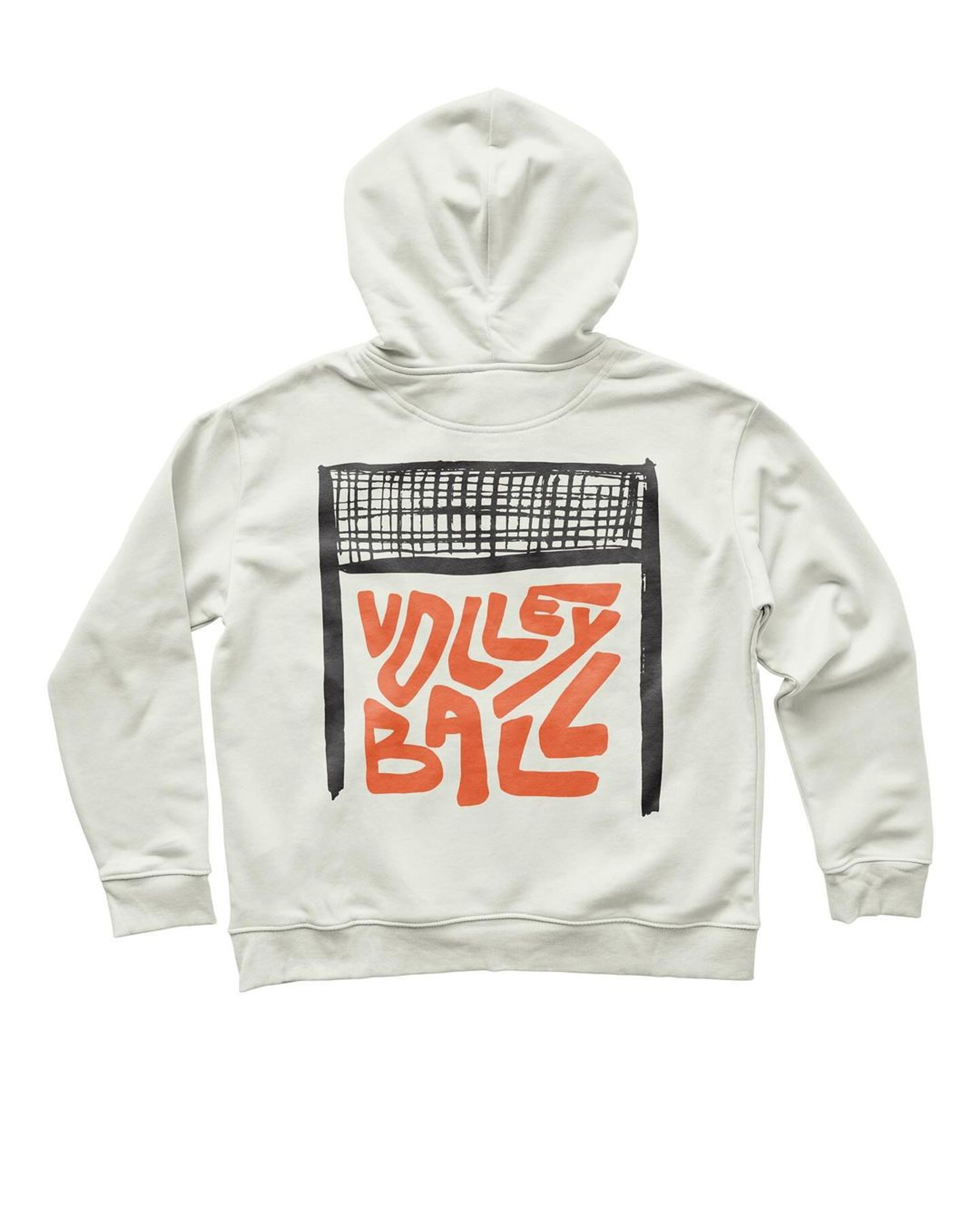 back view of volley ball inspired custom merch hoodie by artist Kate Weinberg.