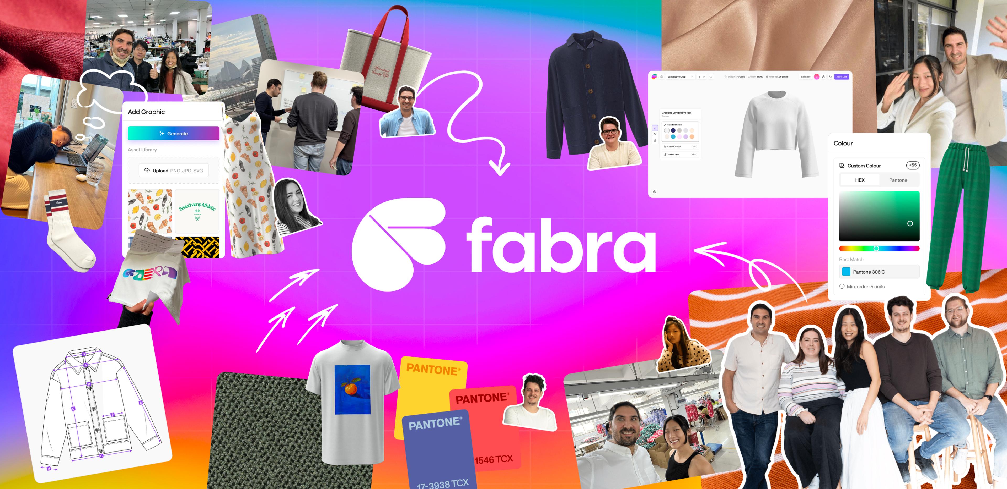 Collage of Fabra product and team members