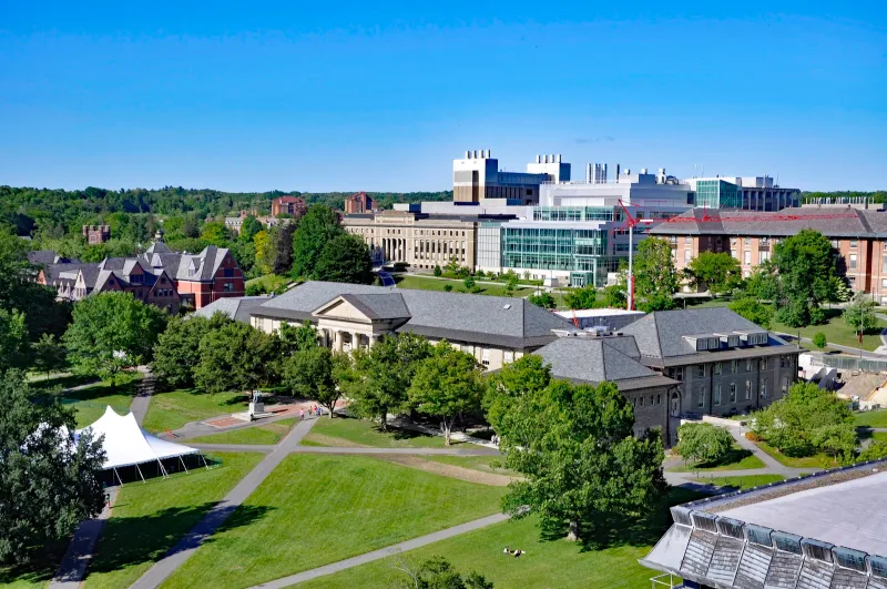 Cornell University Arts Quad with Goldwin Smith Hall, Baker Lab, and Olin Library