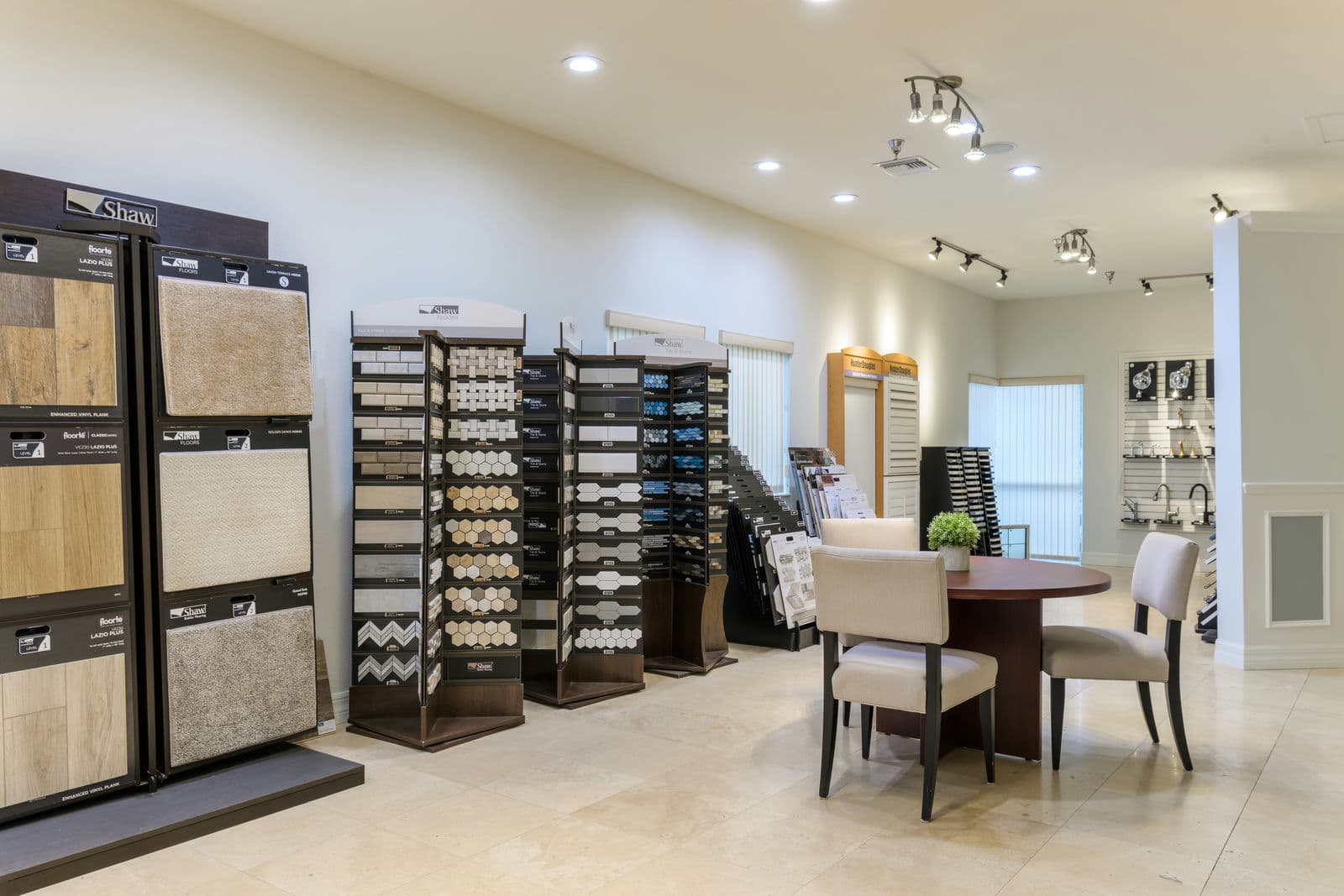 Flooring and tile sample racks in Sam Rodgers design studio