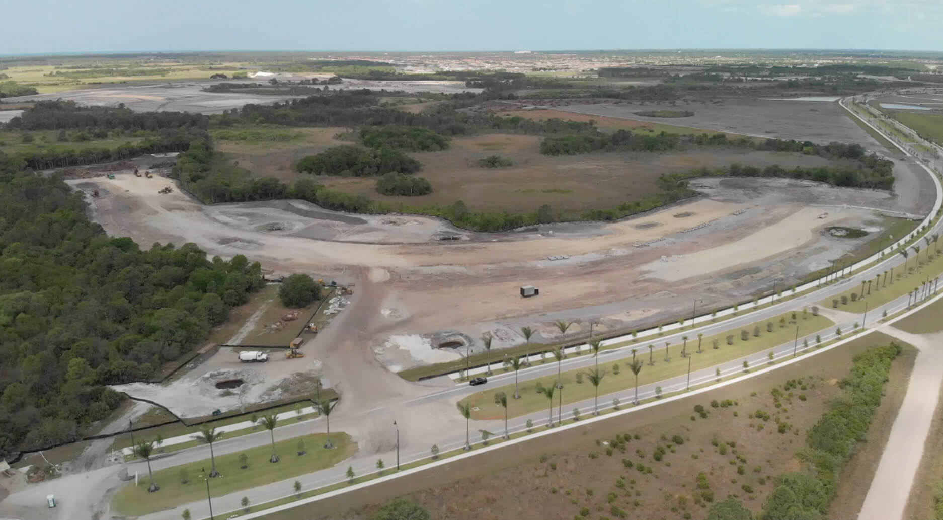 Aerial view of graded Sam Rodgers development site