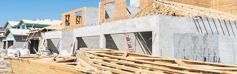 Concrete block and lumber framing at Sam Rodgers construction site