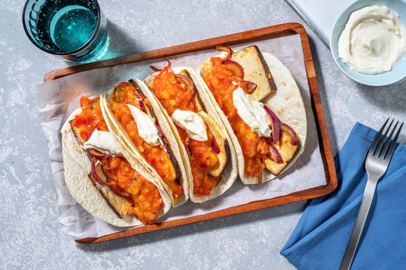 Tacos mit Filetstücken und Sriracha 