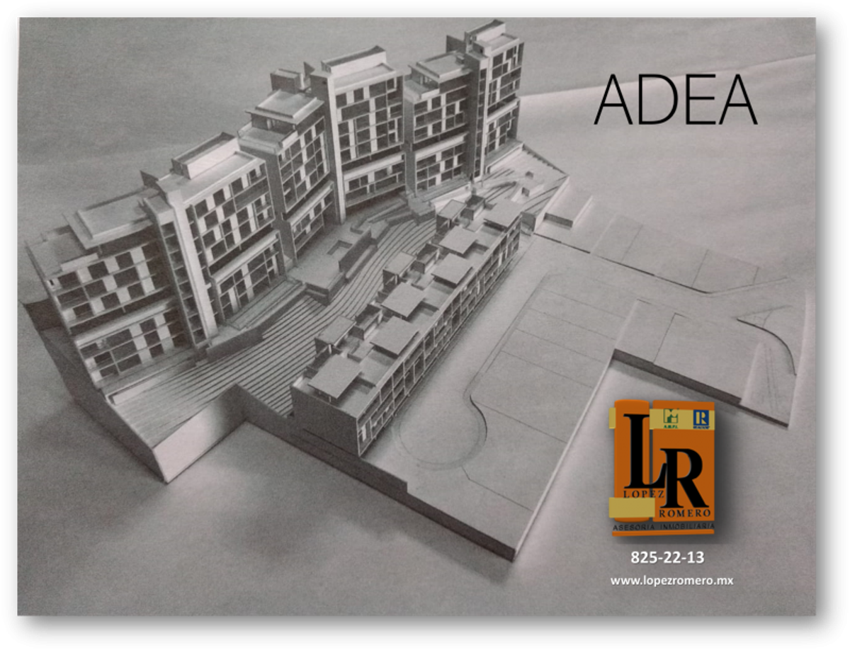 Maqueta arquitectónica de complejo residencial con edificios de departamentos y plazas exteriores escalonadas