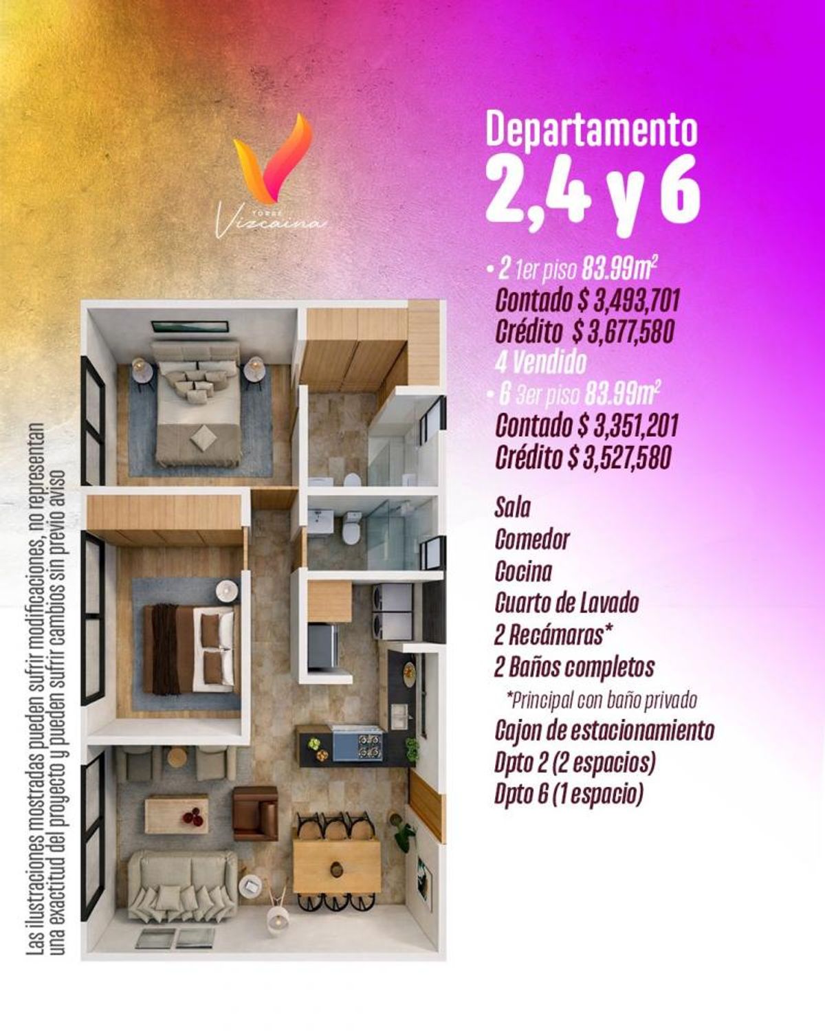 Fotografía de DEPARTAMENTOS EN VENTA EN  LOMAS 4 SECCION EN TORRE VIZCAINA