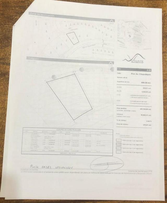 Plano impreso de lote residencial con croquis de localización, polígono y cuadro de datos