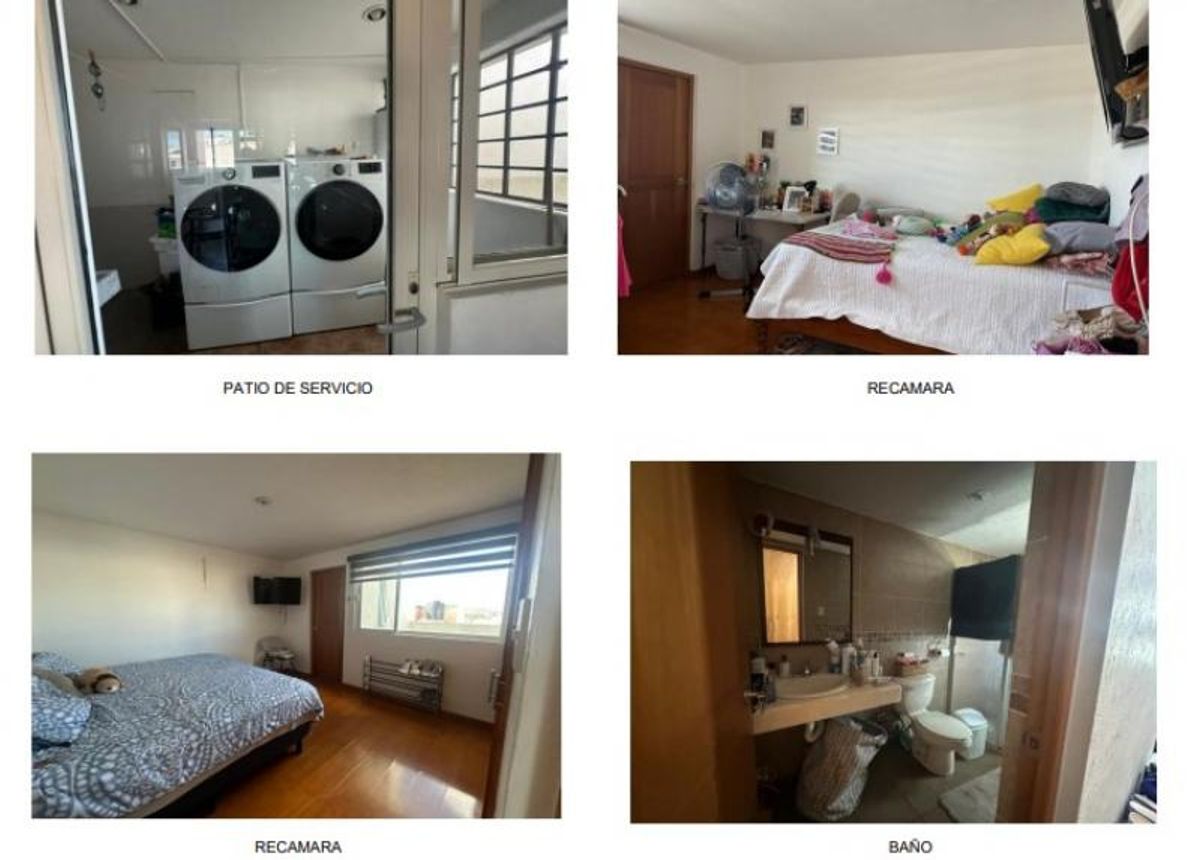 Patio de servicio con lavadoras, dos recámaras amuebladas y baño con sanitario y lavabo