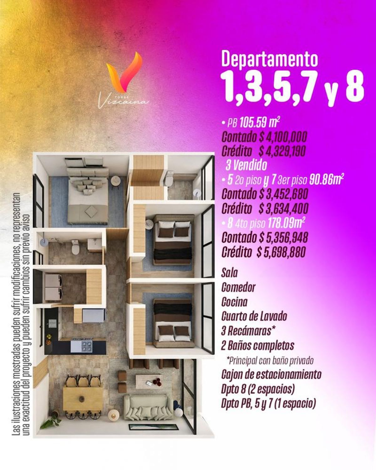 Fotografía de DEPARTAMENTOS EN VENTA EN  LOMAS 4 SECCION EN TORRE VIZCAINA
