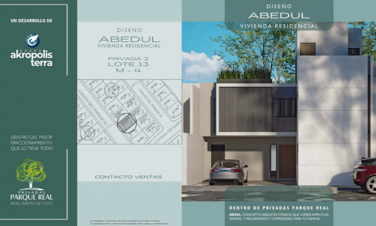 Fachada residencial con acabados blancos, paneles de madera, entrada principal y auto estacionado