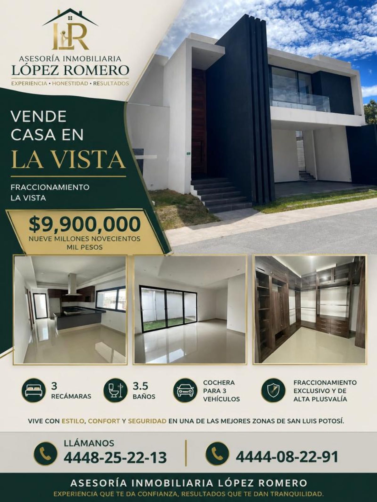Casa moderna de dos niveles con fachada blanca y negra, amplios ventanales y balcón