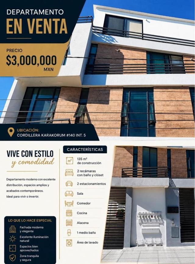 Edificio de departamentos con fachada de piedra beige, muros blancos, grandes ventanales y barandales