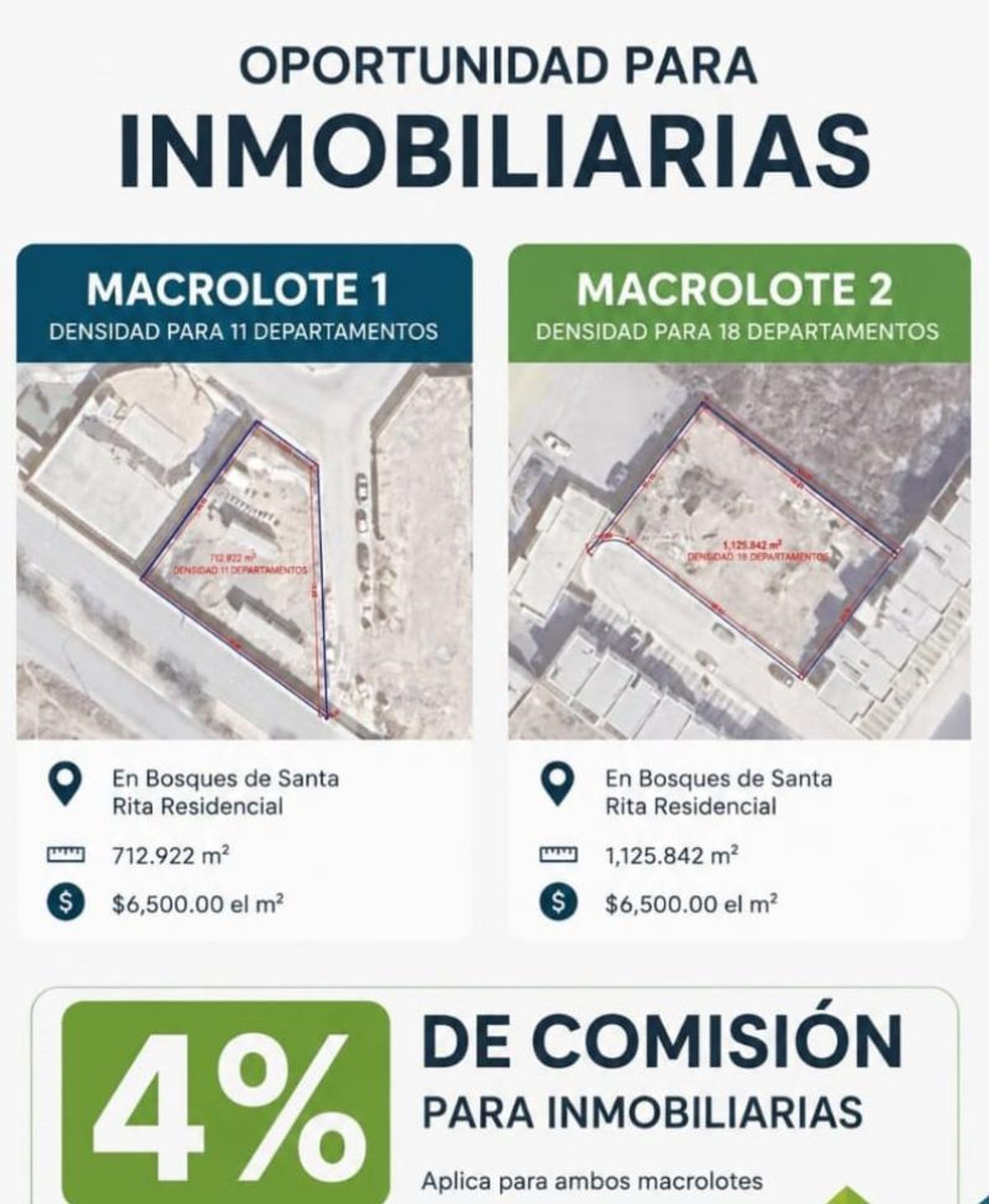 Cartel informativo con vistas satelitales de dos terrenos delimitados en una zona residencial