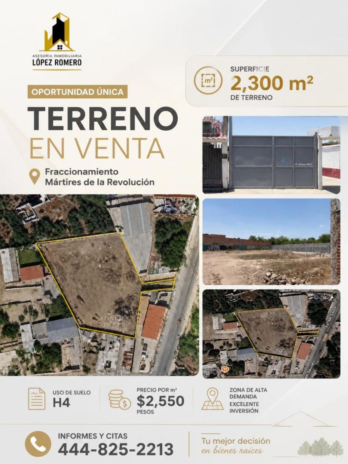 Vista aérea de un terreno baldío delimitado, portón metálico gris y bardas perimetrales