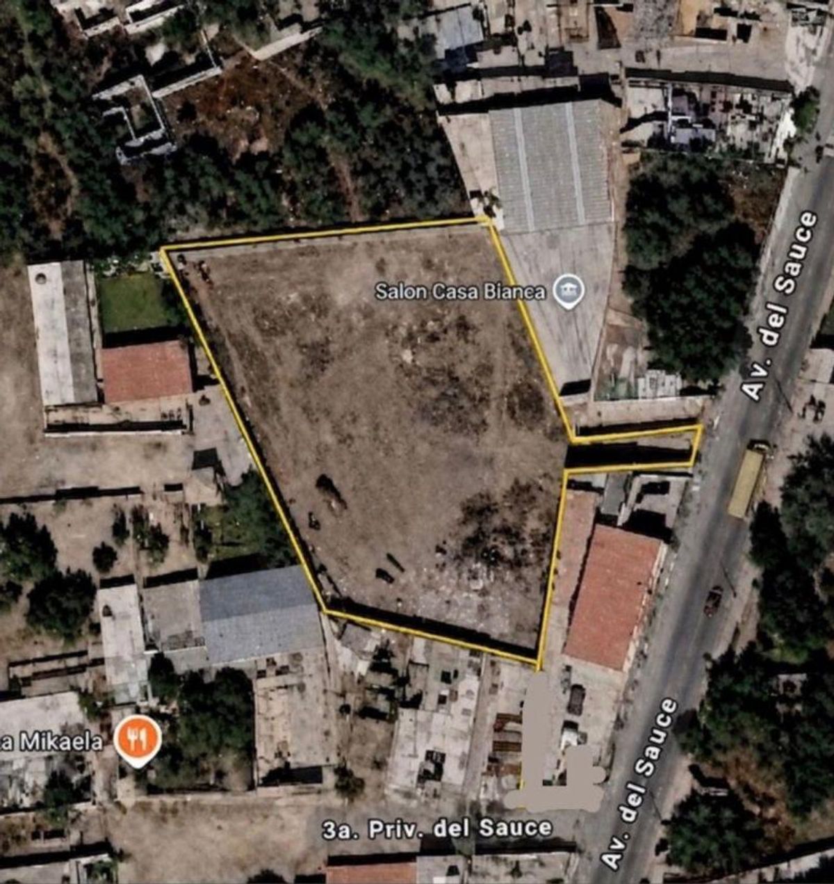 Terreno plano delimitado con una línea amarilla ubicado sobre la Avenida del Sauce