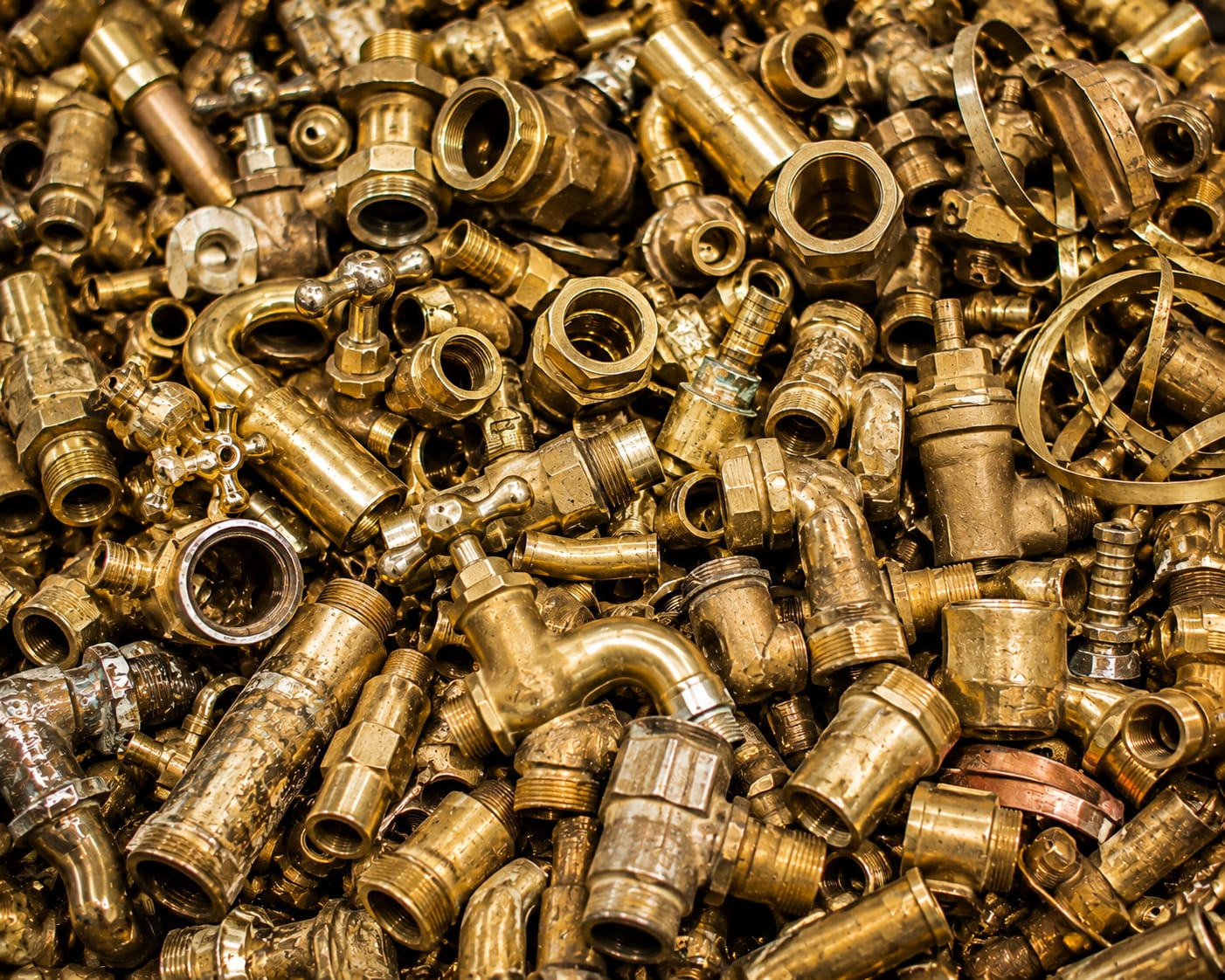 Mixed brass fittings ready for recycling