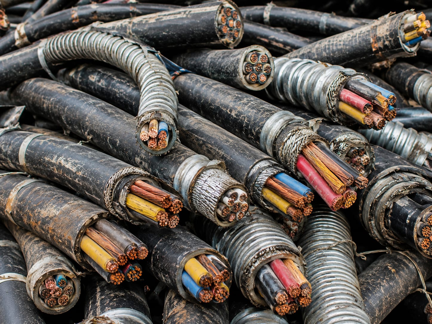 Armoured copper cable prepared for recycling