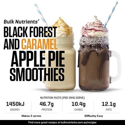 Black Forest and Caramel Apple Pie Smoothies recipe from Bulk Nutrients 