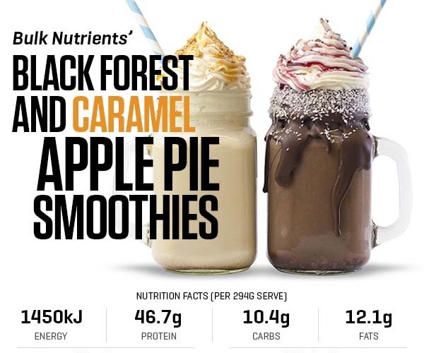 Black Forest and Caramel Apple Pie Smoothies recipe from Bulk Nutrients