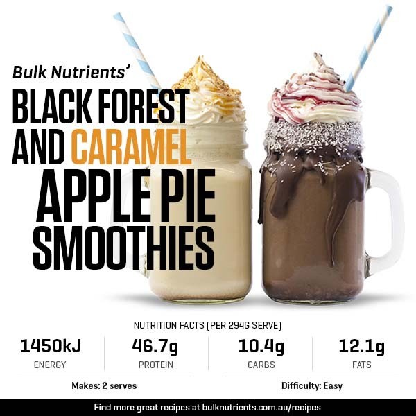 Black Forest and Caramel Apple Pie Smoothies recipe from Bulk Nutrients 