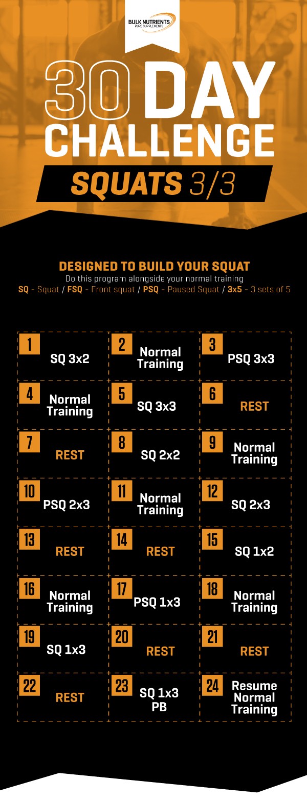 Bulk Nutrients 30 day squats challenge workout sheet part 3/3