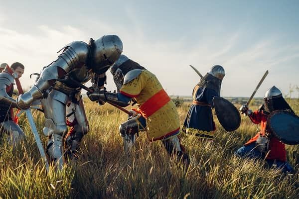 Knights fighting on a medieval battlefield representing your immune system defending your cells against harmful germs.