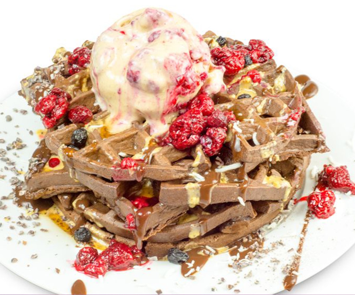 A stack of delicious looking Loaded Waffles