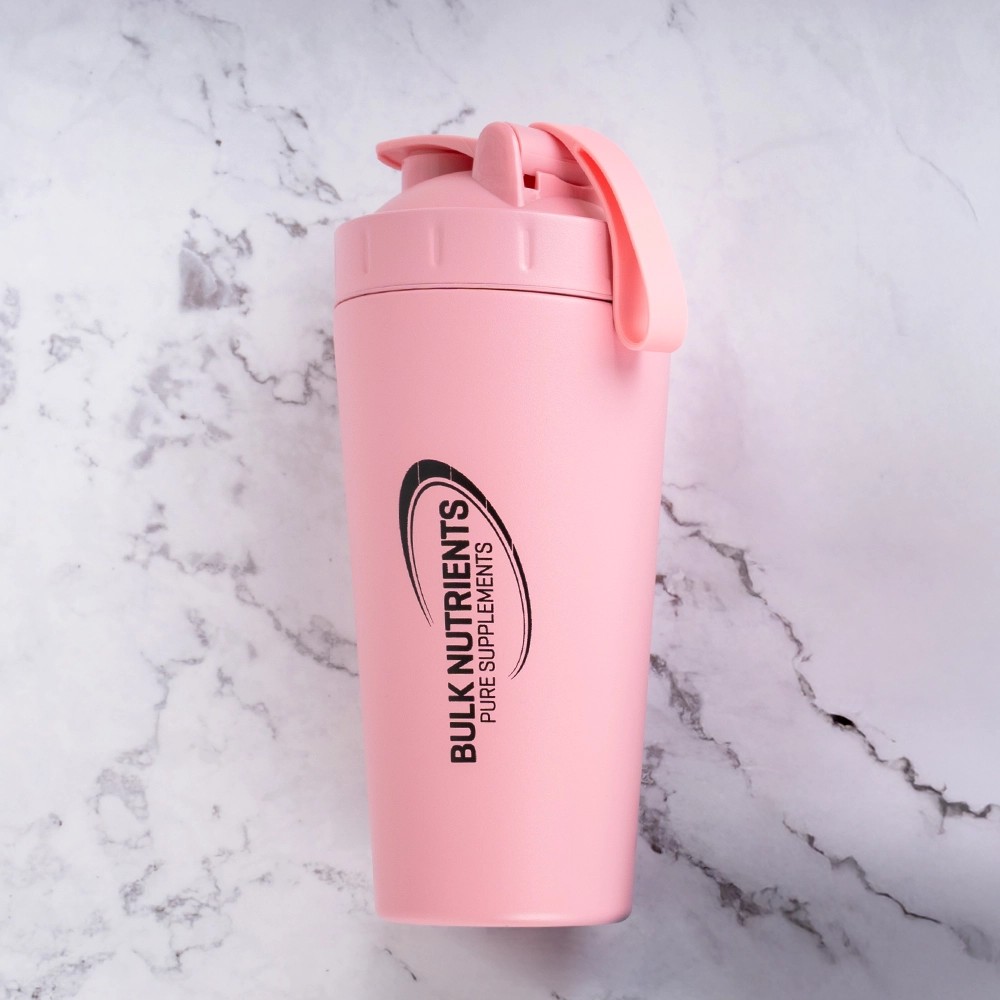 Bulk Nutrients Stainless Steel Shaker - Pink with marble background