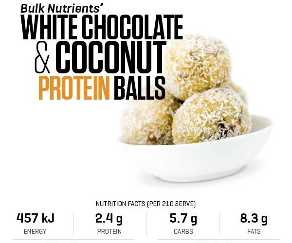 White Chocolate & Coconut Protein Balls recipe from Bulk Nutrients