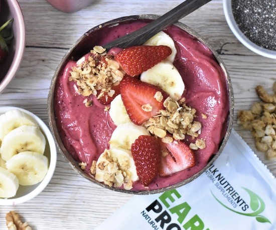 High protein Fruity Plant Protein Smoothie Bowl recipe from Bulk Nutrients