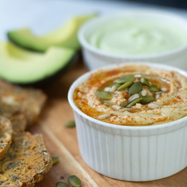 High Protein Spiced Hummus and Avocado Dip recipe from Bulk Nutrients