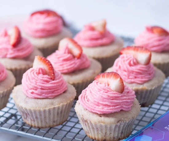 High protein Strawberry Yoghurt Cupcakes recipe from Bulk Nutrients