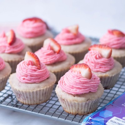 High protein Strawberry Yoghurt Cupcakes recipe from Bulk Nutrients
