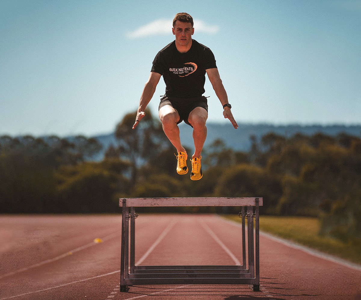Bulk Nutrients Ambassadors Jacob Despard Jumping Hurdles