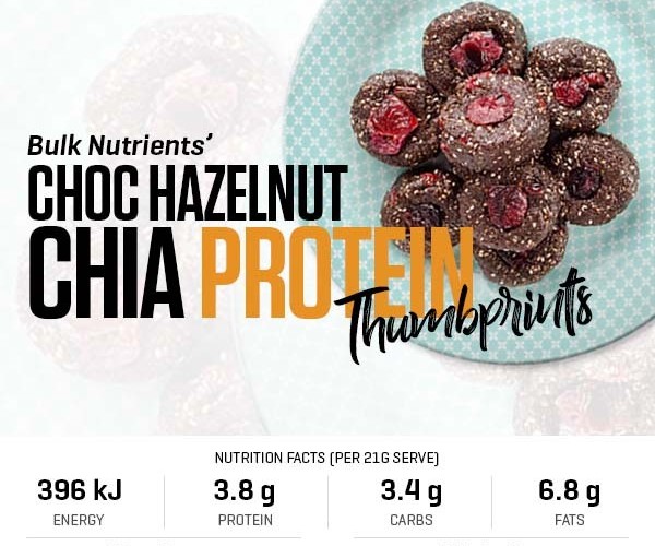 Choc Hazelnut Chia Protein Thumbprints recipe from Bulk Nutrients