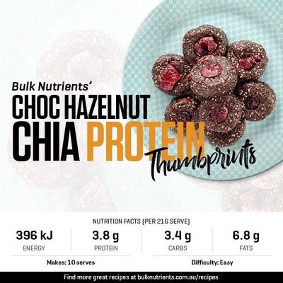 Choc Hazelnut Chia Protein Thumbprints recipe from Bulk Nutrients 